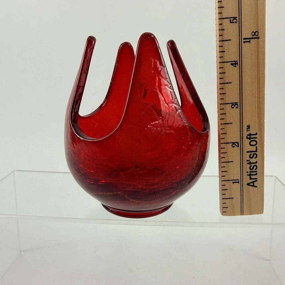 Vintage Viking Epic 7019 Ruby Red Crackle Glass Patio Lite Votive Candle Holder